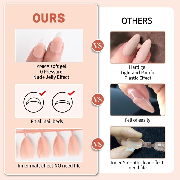 French Gel Nail Tips Medium Almond - 240PCS 4-IN-1 Matte  Pre-Top & Pre-colored - Picture 5 of 10